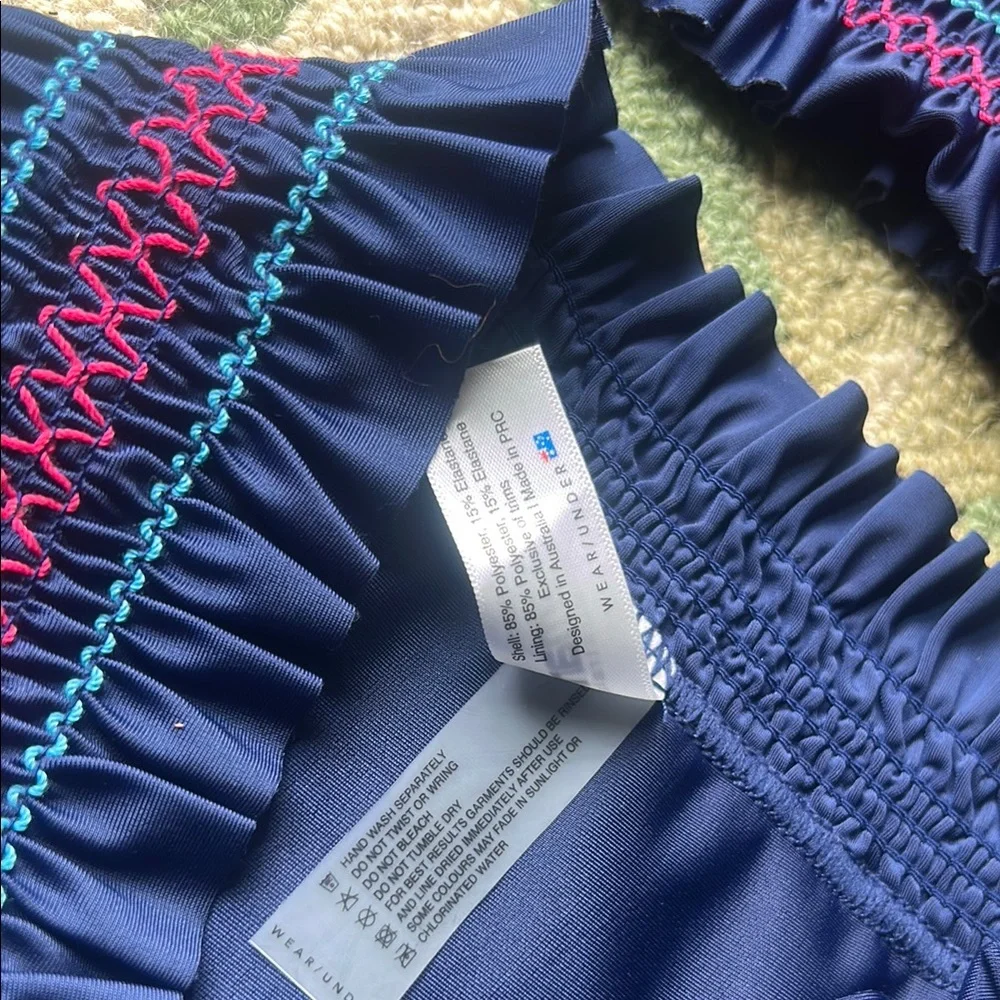 Mosmann Australia Navy Smocked Strapless Bikini Set Size Small‎